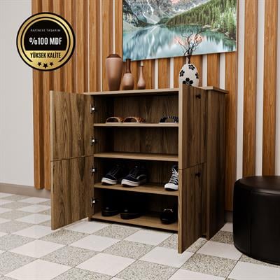 DF08103BR MDF Dört Raflı ve Dört Kapaklı Ayakkabılık Bendir