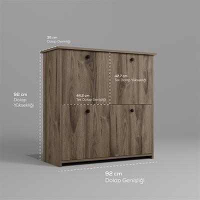 DF08103BR MDF Dört Raflı ve Dört Kapaklı Ayakkabılık Bendir