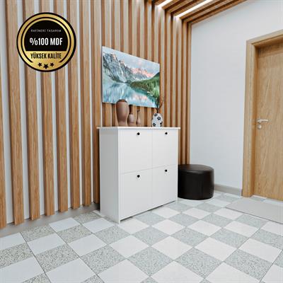 DF08103B MDF Dört Raflı ve Dört Kapaklı Ayakkabılık Bendir