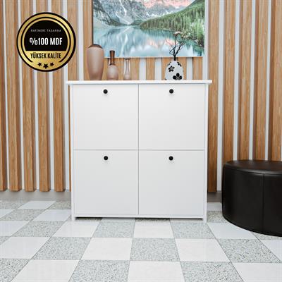 DF08103B MDF Dört Raflı ve Dört Kapaklı Ayakkabılık Bendir