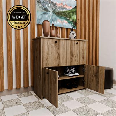 DF08103BR MDF Dört Raflı ve Dört Kapaklı Ayakkabılık Bendir