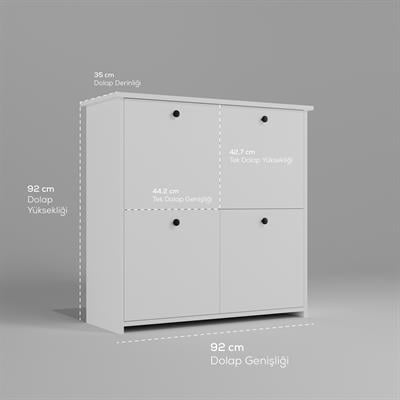DF08103B MDF Dört Raflı ve Dört Kapaklı Ayakkabılık Bendir