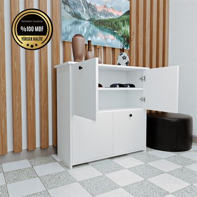 DF08103B MDF Dört Raflı ve Dört Kapaklı Ayakkabılık Bendir