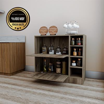 DF14101BR MDF Kahve Köşesi Çok Amaçlı Mutfak Kiler Dolabı