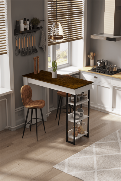 DF01103BR Raflı Yüksek Bar Masası Mutfak Yemek Masası