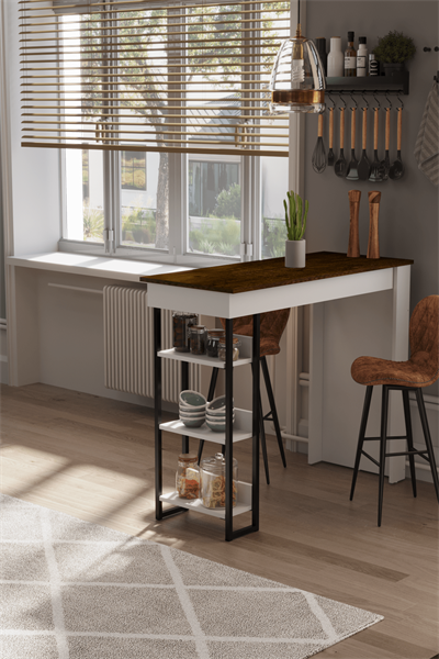 DF01103BR Raflı Yüksek Bar Masası Mutfak Yemek Masası