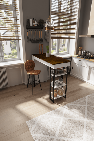 DF01103BR Raflı Yüksek Bar Masası Mutfak Yemek Masası