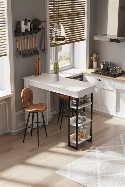 DF01103B Raflı Yüksek Bar Masası Mutfak Yemek Masası