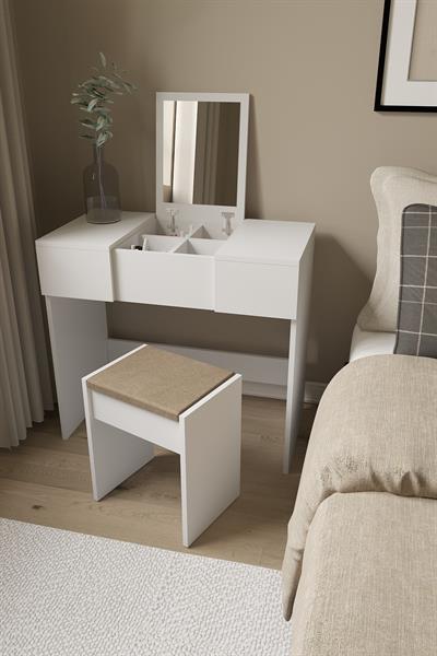 DF02101B Çekmeceli Aynalı Tabureli Puflu Makyaj Masası