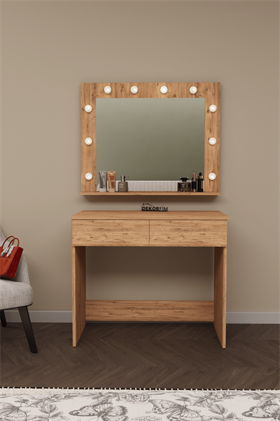 DF02108AC Hollywood Işıklı Aynalı Çekmeceli Makyaj Masası