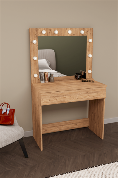 DF02108AC Hollywood Işıklı Aynalı Çekmeceli Makyaj Masası