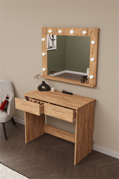 DF02108AC Hollywood Işıklı Aynalı Çekmeceli Makyaj Masası