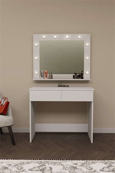 DF02108B Hollywood Işıklı Aynalı Çekmeceli Makyaj Masası