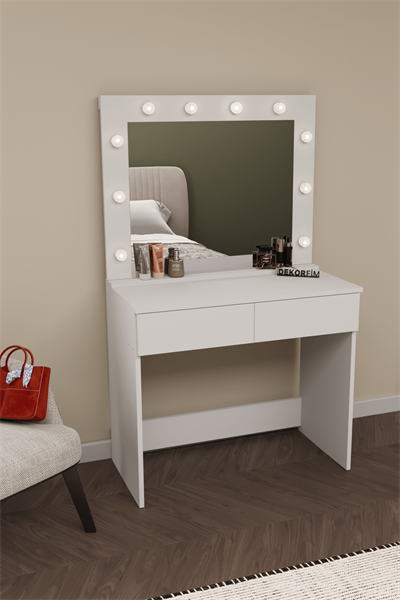 DF02108B Hollywood Işıklı Aynalı Çekmeceli Makyaj Masası