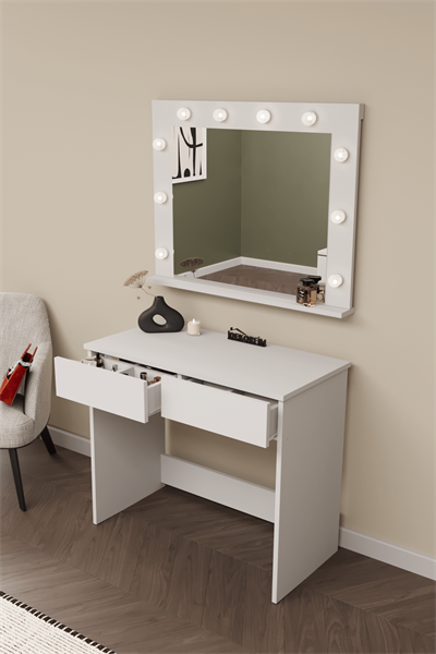 DF02108B Hollywood Işıklı Aynalı Çekmeceli Makyaj Masası