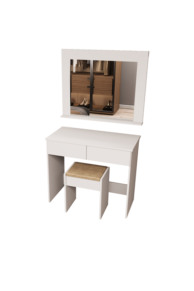 DF02109B Aynalı Puflu Beyaz Makyaj Masası