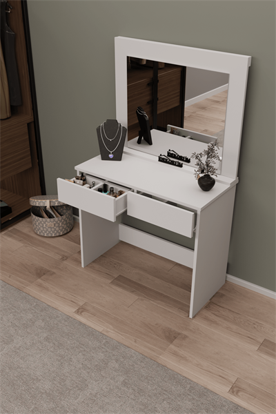 DF02110B Aynalı Beyaz Makyaj Masası
