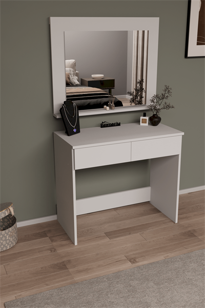 DF02110B Aynalı Beyaz Makyaj Masası