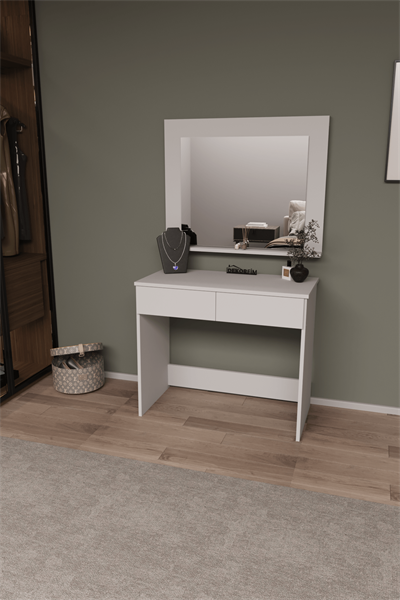 DF02110B Aynalı Beyaz Makyaj Masası