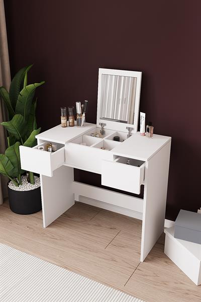 DF02112B Çekmeceli Aynalı Makyaj Masası Beyaz