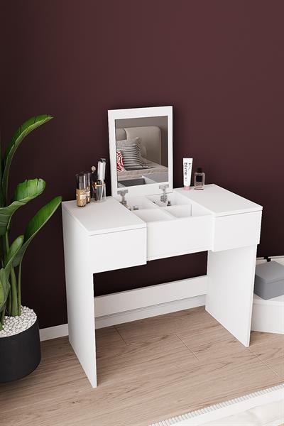 DF02112B Çekmeceli Aynalı Makyaj Masası Beyaz