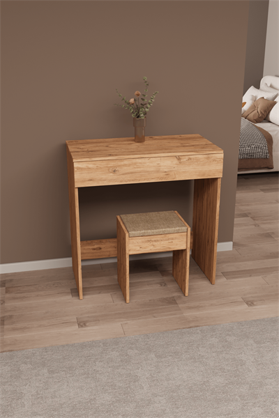 DF02113AC Kapaklı Aynalı Bölmeli Puflu Makyaj Masası