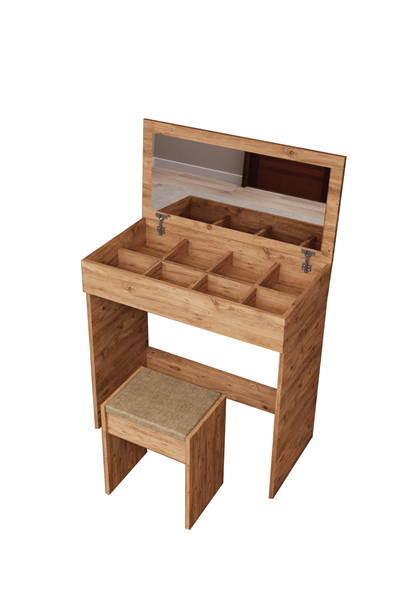 DF02113AC Kapaklı Aynalı Bölmeli Puflu Makyaj Masası