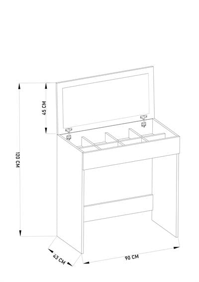 DF02113AC Kapaklı Aynalı Bölmeli Puflu Makyaj Masası