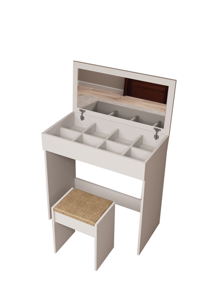 DF02113B Kapaklı Aynalı Bölmeli Puflu Makyaj Masası
