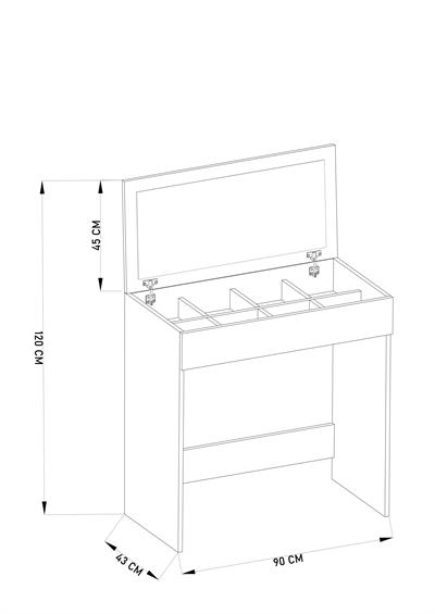 DF02113B Kapaklı Aynalı Bölmeli Puflu Makyaj Masası