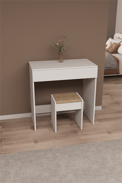 DF02113B Kapaklı Aynalı Bölmeli Puflu Makyaj Masası