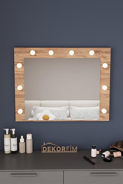 DF06101AC Raflı Dekoratif Kulis Işıklı Duvar Aynası Makyaj Aynası