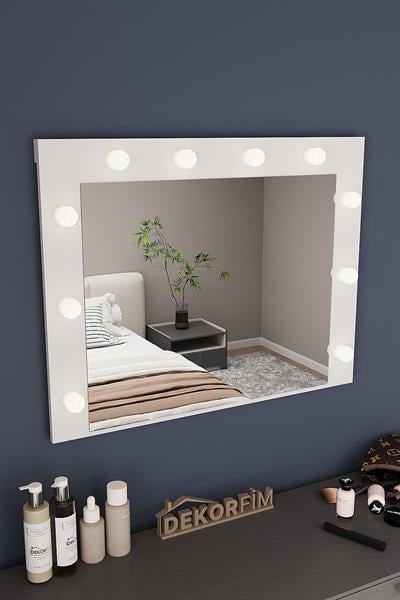 DF06101B Raflı Dekoratif Kulis Işıklı Duvar Aynası Makyaj Aynası