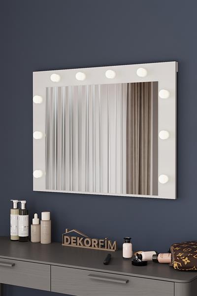 DF06101B Raflı Dekoratif Kulis Işıklı Duvar Aynası Makyaj Aynası