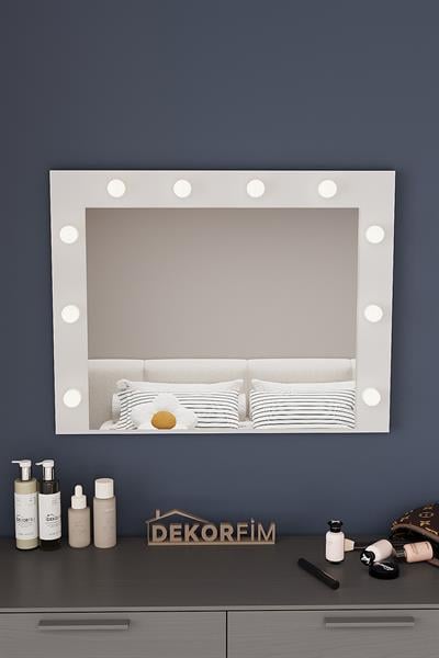 DF06101B Raflı Dekoratif Kulis Işıklı Duvar Aynası Makyaj Aynası