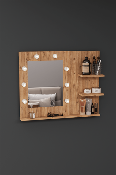 DF06103AC Raflı Dekoratif Kulis Işıklı Duvar Aynası Makyaj Masası Aynası