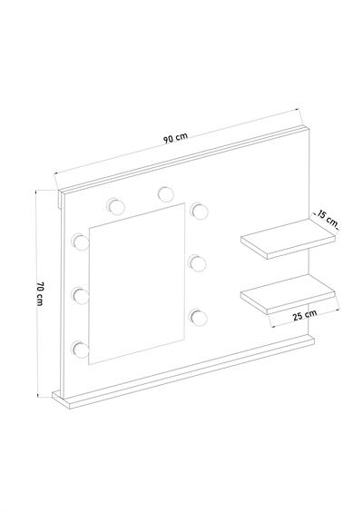 DF06103B Raflı Dekoratif Kulis Işıklı Duvar Aynası Makyaj Masası Aynası