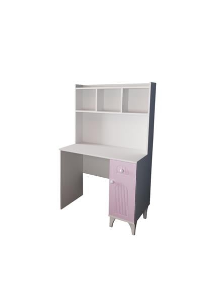 DF09105KP Çekmeceli Membran Kapaklı Kitaplıklı Beyaz-Pembe Çalışma Masası Bilgisayar Masası