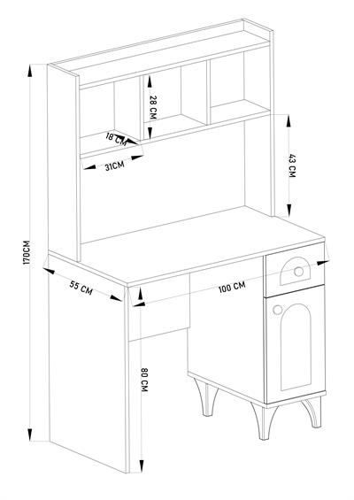 DF09106B Çekmeceli Kapaklı Kitaplıklı Çalışma Masası Bilgisayar Masası