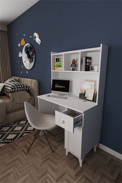 DF09106B Çekmeceli Kapaklı Kitaplıklı Çalışma Masası Bilgisayar Masası