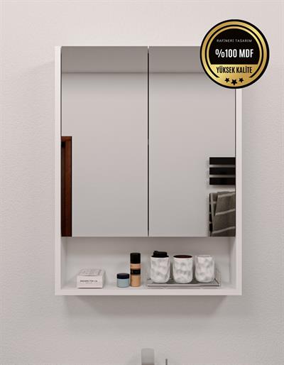 DF16104B MDF 2 Kapaklı Aynalı Banyo Dolabı Lavabo Üstü Dolap Çok Amaçlı Banyo Dolabı
