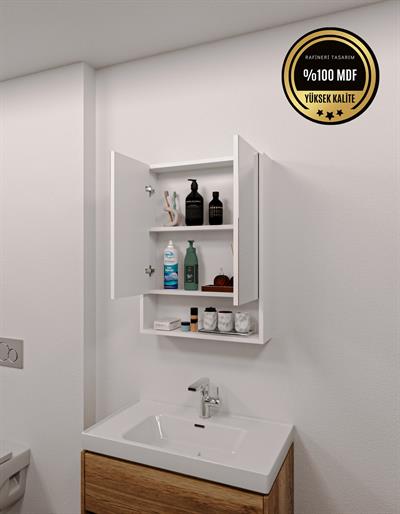 DF16104B MDF 2 Kapaklı Aynalı Banyo Dolabı Lavabo Üstü Dolap Çok Amaçlı Banyo Dolabı