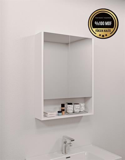 DF16104B MDF 2 Kapaklı Aynalı Banyo Dolabı Lavabo Üstü Dolap Çok Amaçlı Banyo Dolabı
