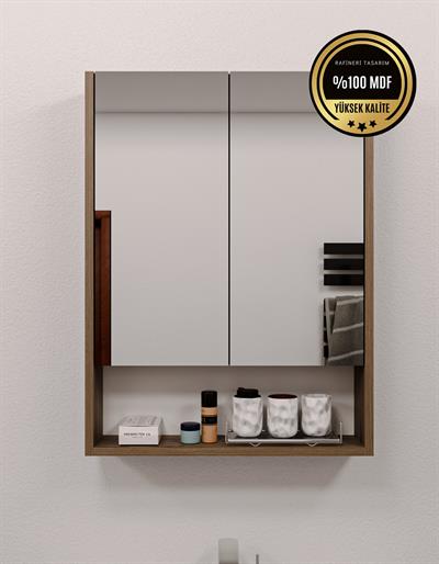 DF16104BR MDF 2 Kapaklı Aynalı Banyo Dolabı Lavabo Üstü Dolap Çok Amaçlı Banyo Dolabı