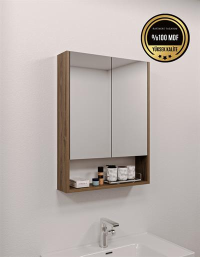 DF16104BR MDF 2 Kapaklı Aynalı Banyo Dolabı Lavabo Üstü Dolap Çok Amaçlı Banyo Dolabı