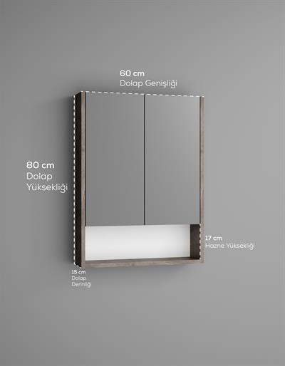 DF16104BR MDF 2 Kapaklı Aynalı Banyo Dolabı Lavabo Üstü Dolap Çok Amaçlı Banyo Dolabı