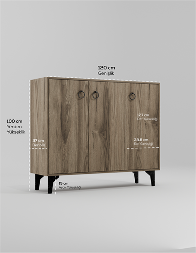 DF08102BR MDF Ceviz Ayakkabılık Antre Hol Çok Amaçlı Dolap Ayakkabı Dolabı