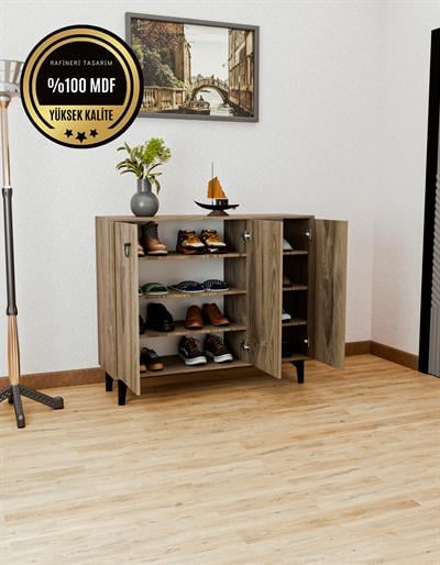 DF08102BR MDF Ceviz Ayakkabılık Antre Hol Çok Amaçlı Dolap Ayakkabı Dolabı