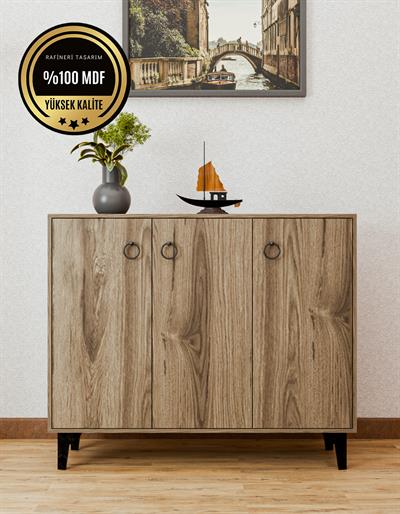 DF08102BR MDF Ceviz Ayakkabılık Antre Hol Çok Amaçlı Dolap Ayakkabı Dolabı