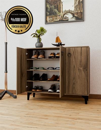 DF08102BR MDF Ceviz Ayakkabılık Antre Hol Çok Amaçlı Dolap Ayakkabı Dolabı